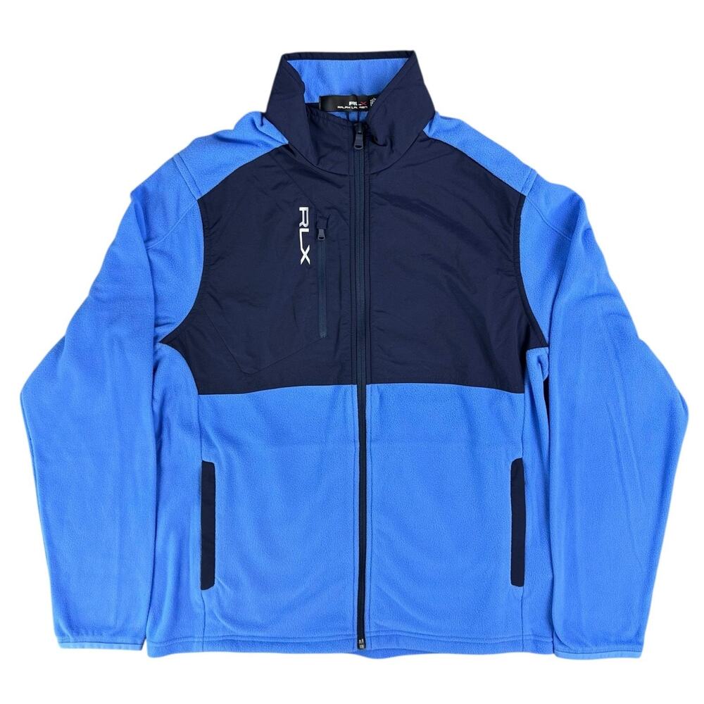 RLX Ralph Lauren Jacket Mens Small Blue Color Block Hybrid Fleece Shell Zip NEW